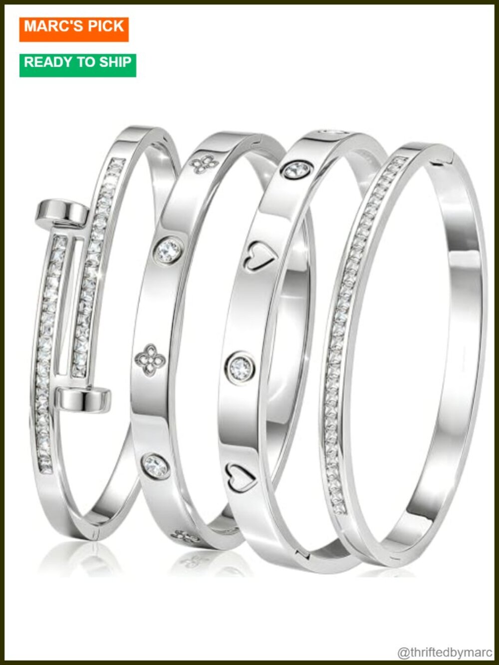 18K Gold Plated Stainless Steel Bangle Bracelet Set of 4 Stackable